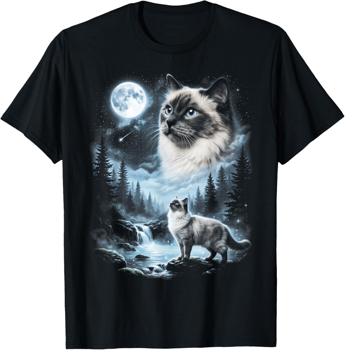 Ragdoll Cat Howling at Moon 90's Retro T-Shirt - T-Shirt | Black