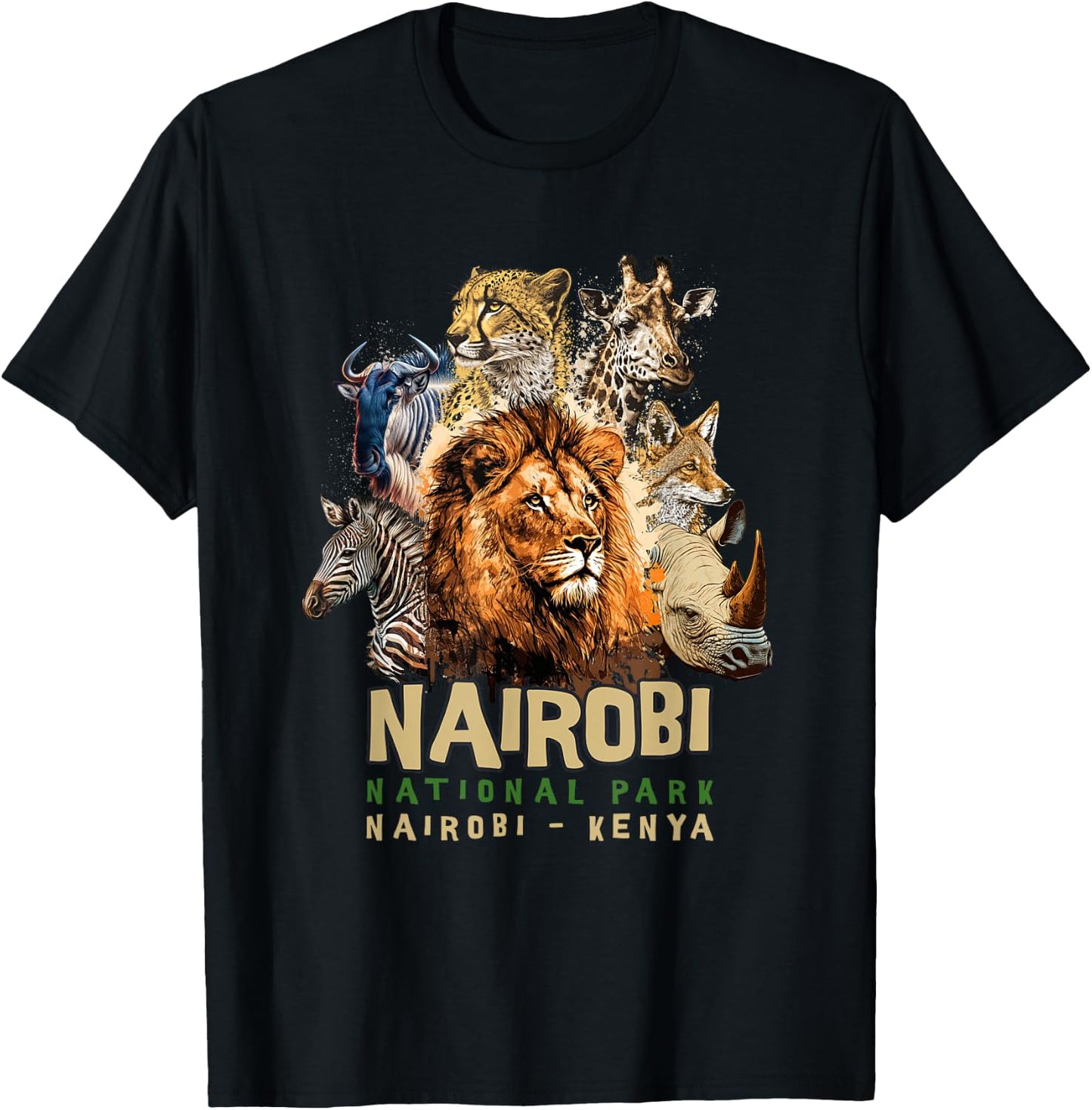 Animals in African Nairobi National Park Safari Kenya T-Shirt - T-Shirt | Black