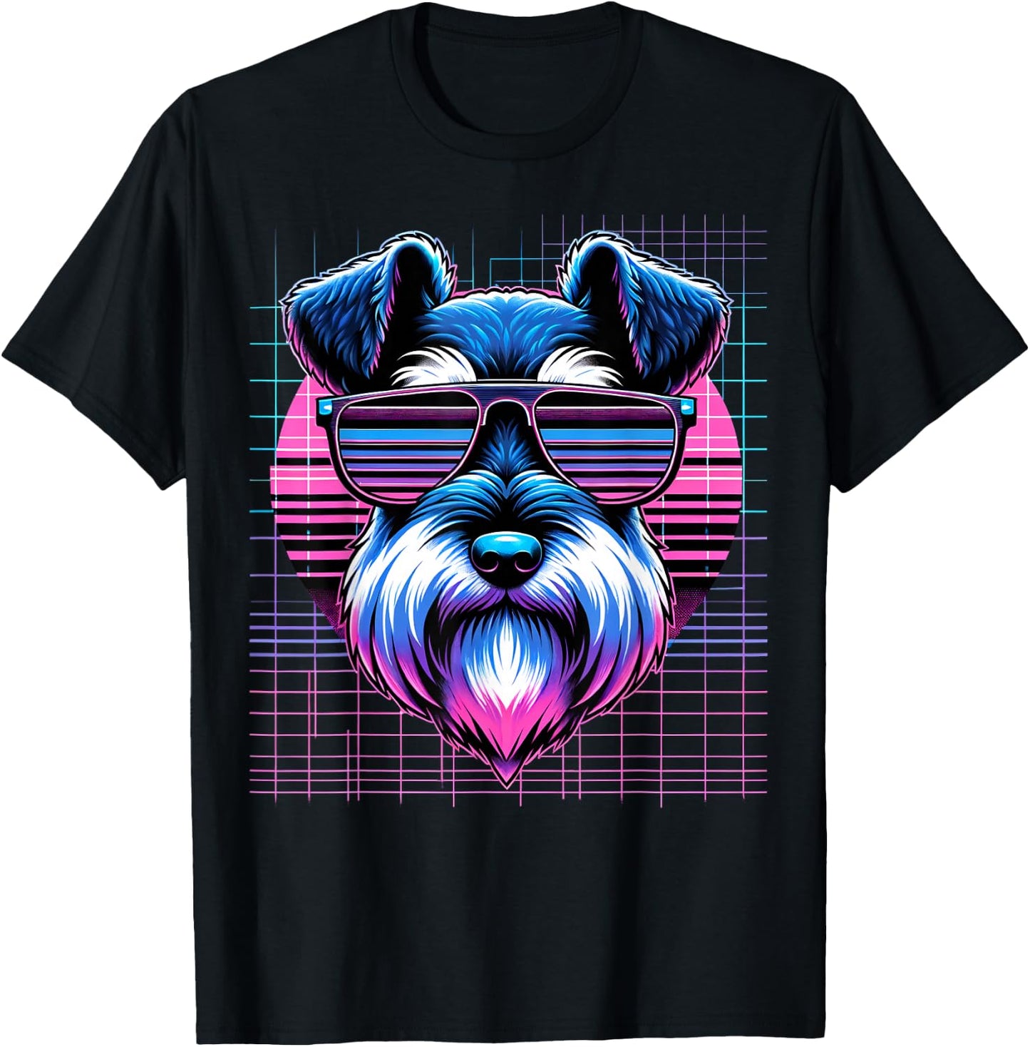 Vaporwave Synthwave Mini Schnauzer Retro Miniature Schnauzer T-Shirt - T-Shirt | Black