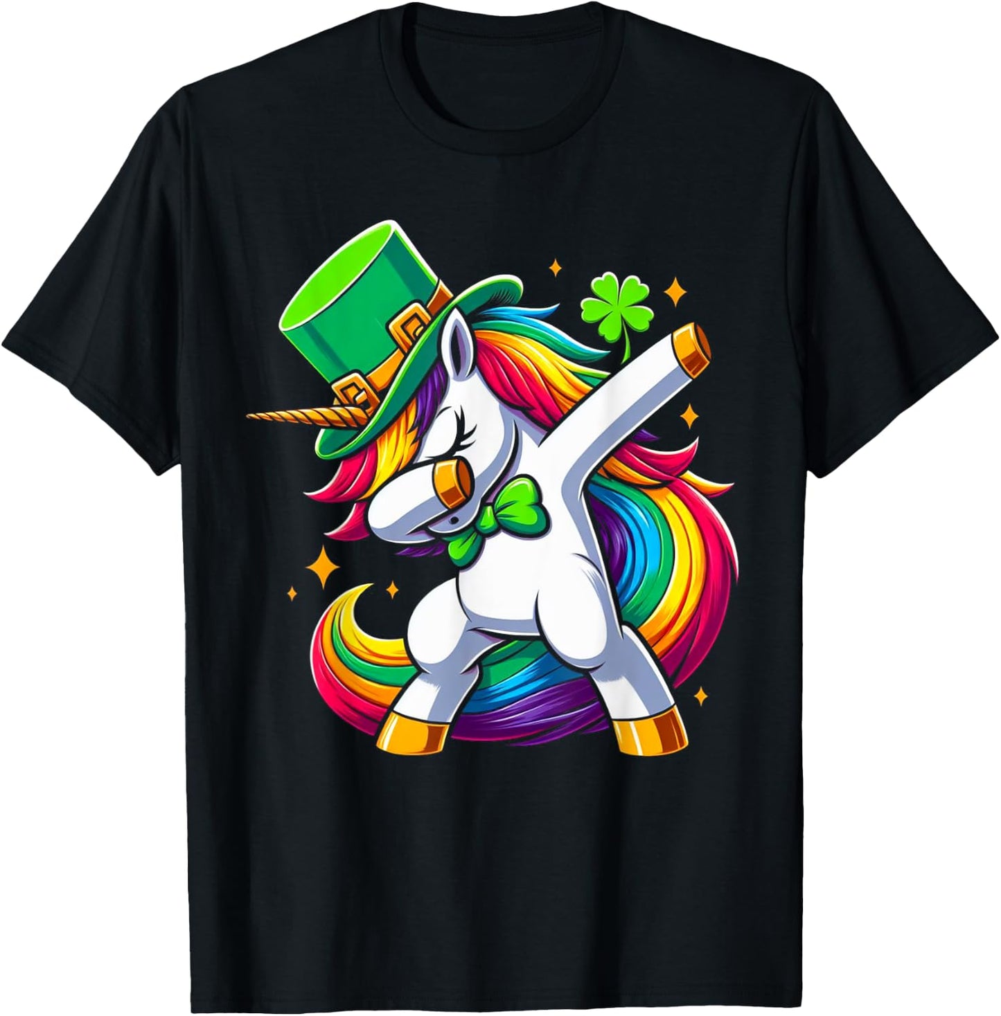 St Patricks Day Girls Dabbing Unicorn Leprechaun Lepricorn T-Shirt - T-Shirt | Black