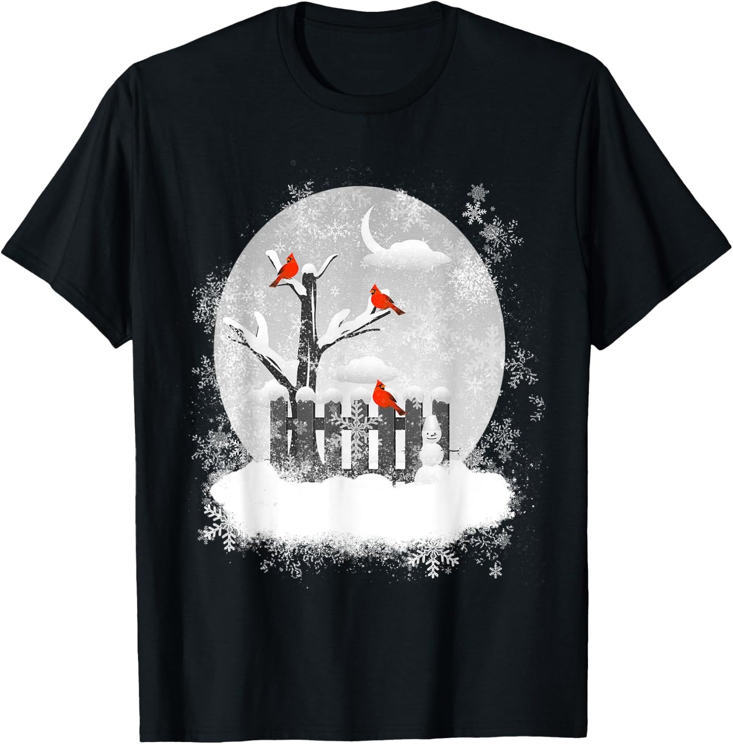 Red Cardinal Birds Winter Scene T-Shirt - T-Shirt | Black