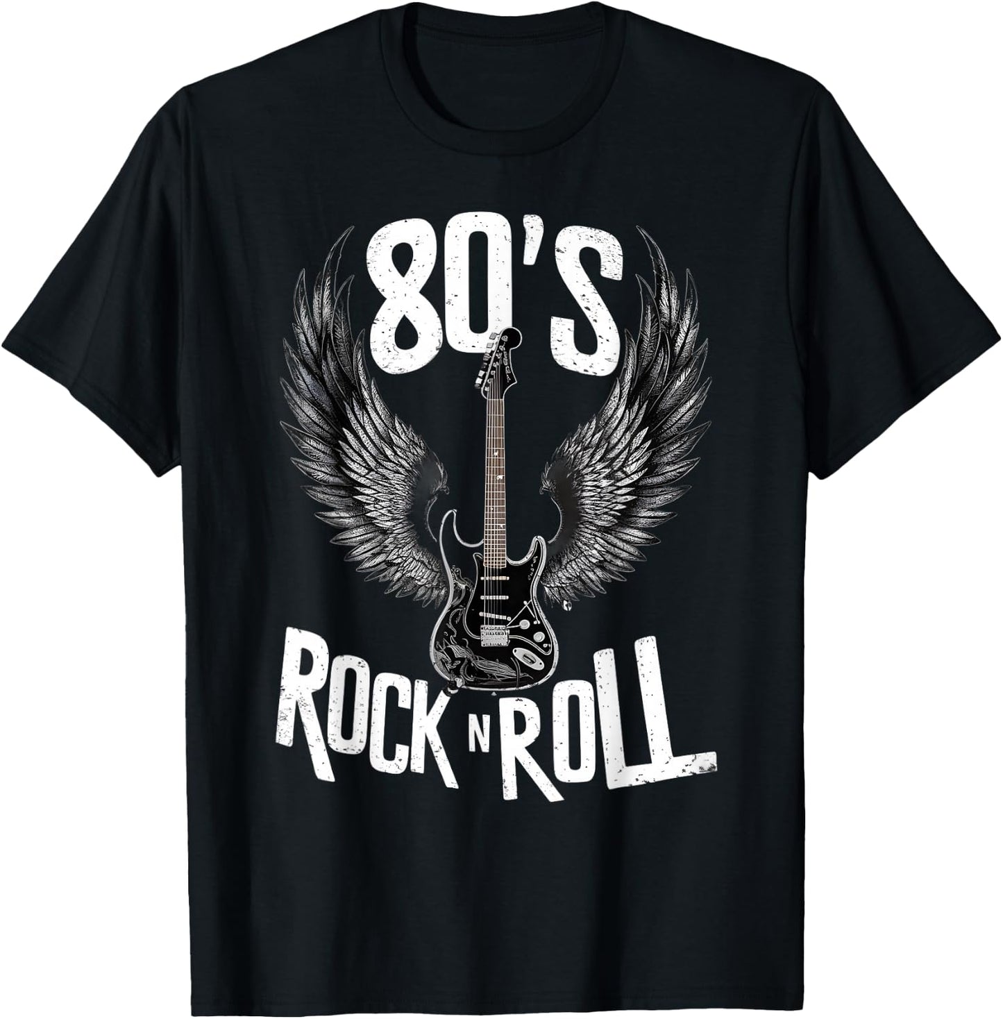 Vintage Guitar Wings, Music Rock & Roll Retro 70s & 80s , Black, S T-Shirt - T-Shirt | Black