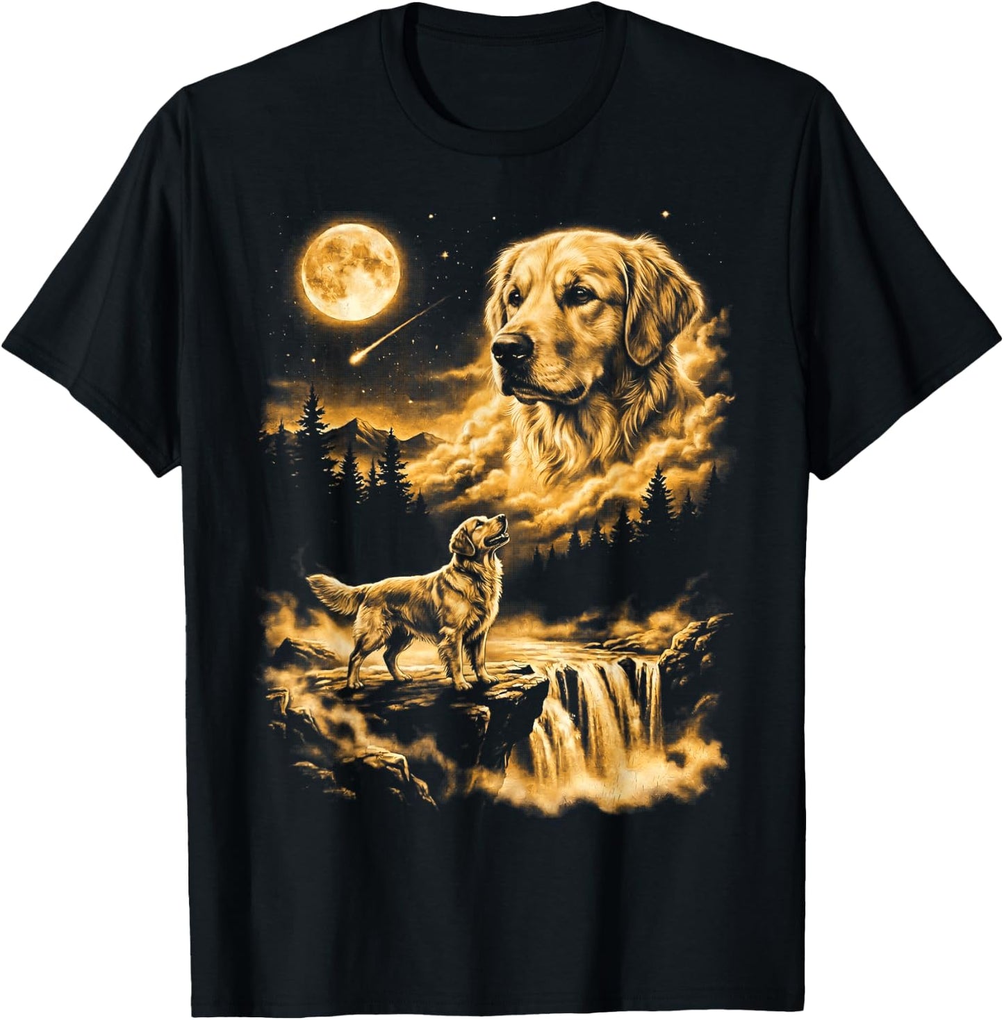 Golden Retriever Howling to The Moon T-Shirt - T-Shirt | Black