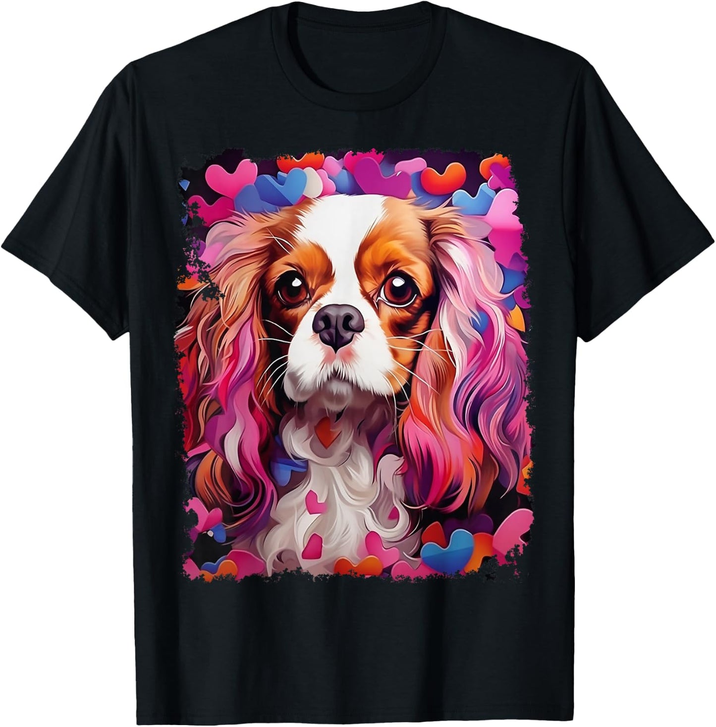 Pop Art Dog Cavalier King Charles Spaniel Valentine's Day T-Shirt - T-Shirt | Black