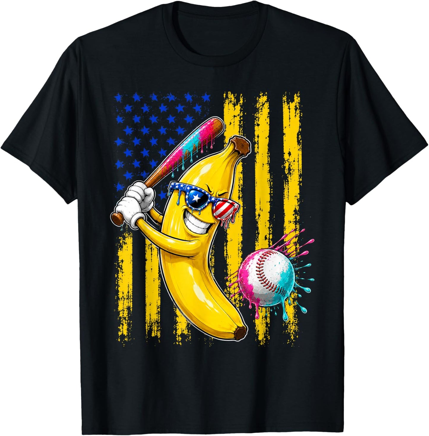 Funny Banana Drip American Flag T-Shirt - T-Shirt | Black