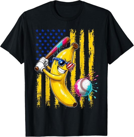 Funny Banana Drip American Flag T-Shirt - T-Shirt | Black