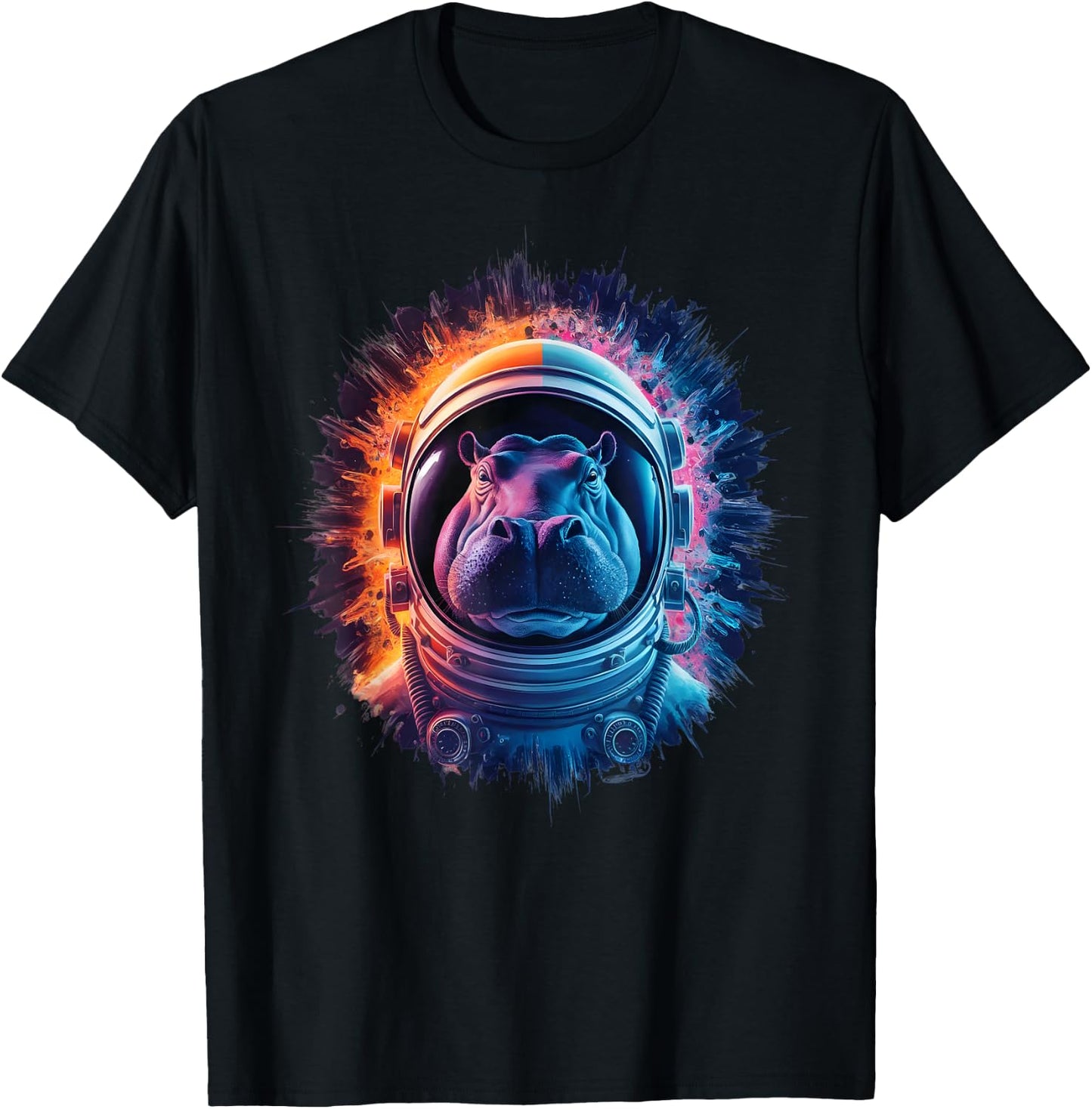 Hippo Men Woman Hippo Colorful Space Astronaut Hippo T-Shirt - T-Shirt | Black