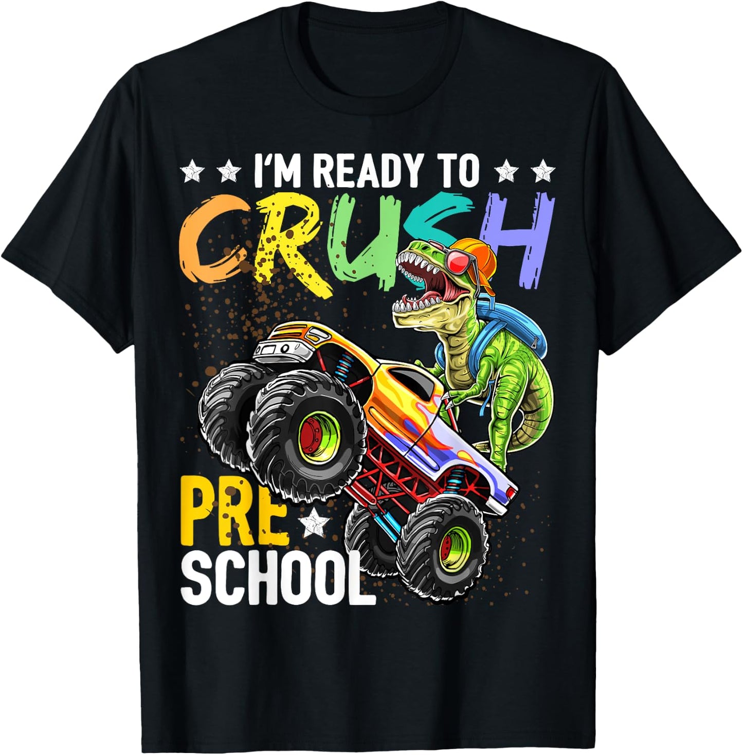 Crush Preschool Dinosaur Monster Truck Back to School Boys T-Shirt - T-Shirt | Black