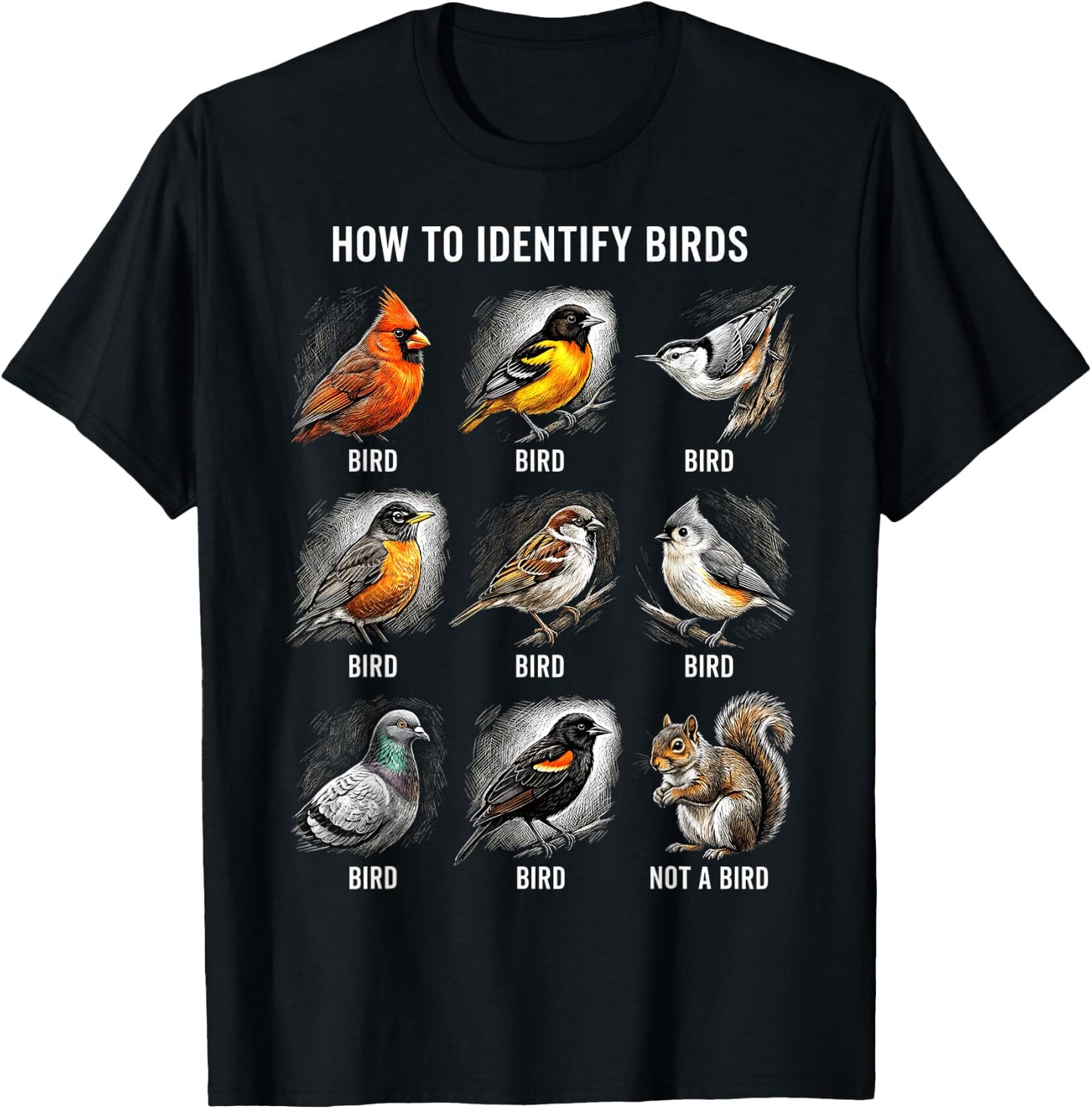 Vögel Bestimmen Lustiges Eichhörnchen Vogelbeobachtung T-Shirt - T-Shirt | Black