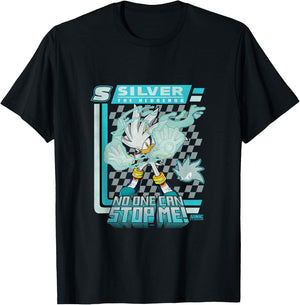 Sonic The Hedgehog Silver The Hedgehog Racing Poster T-Shirt - T-Shirt | Black