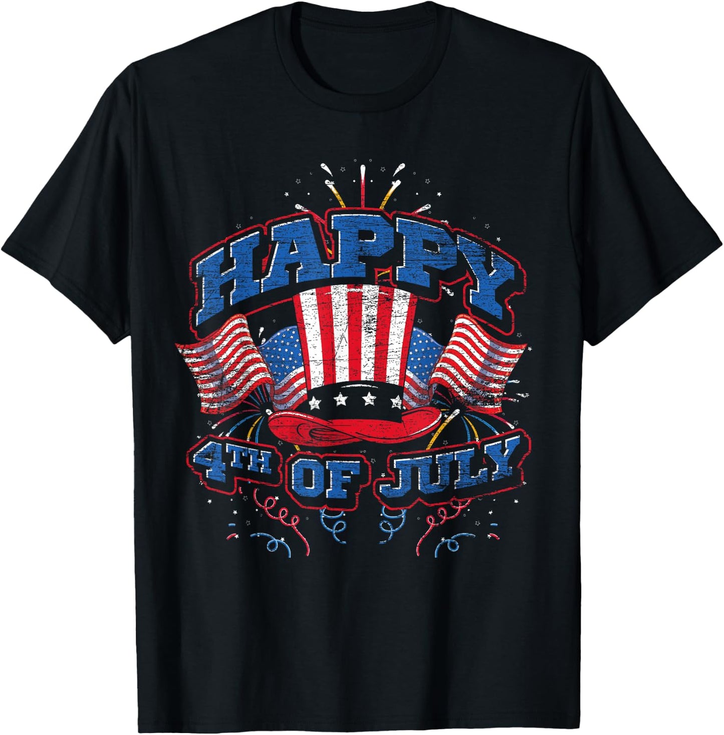 Happy 4th of July US Flag Liberty American 4th of July T-Shirt - T-Shirt | Black
