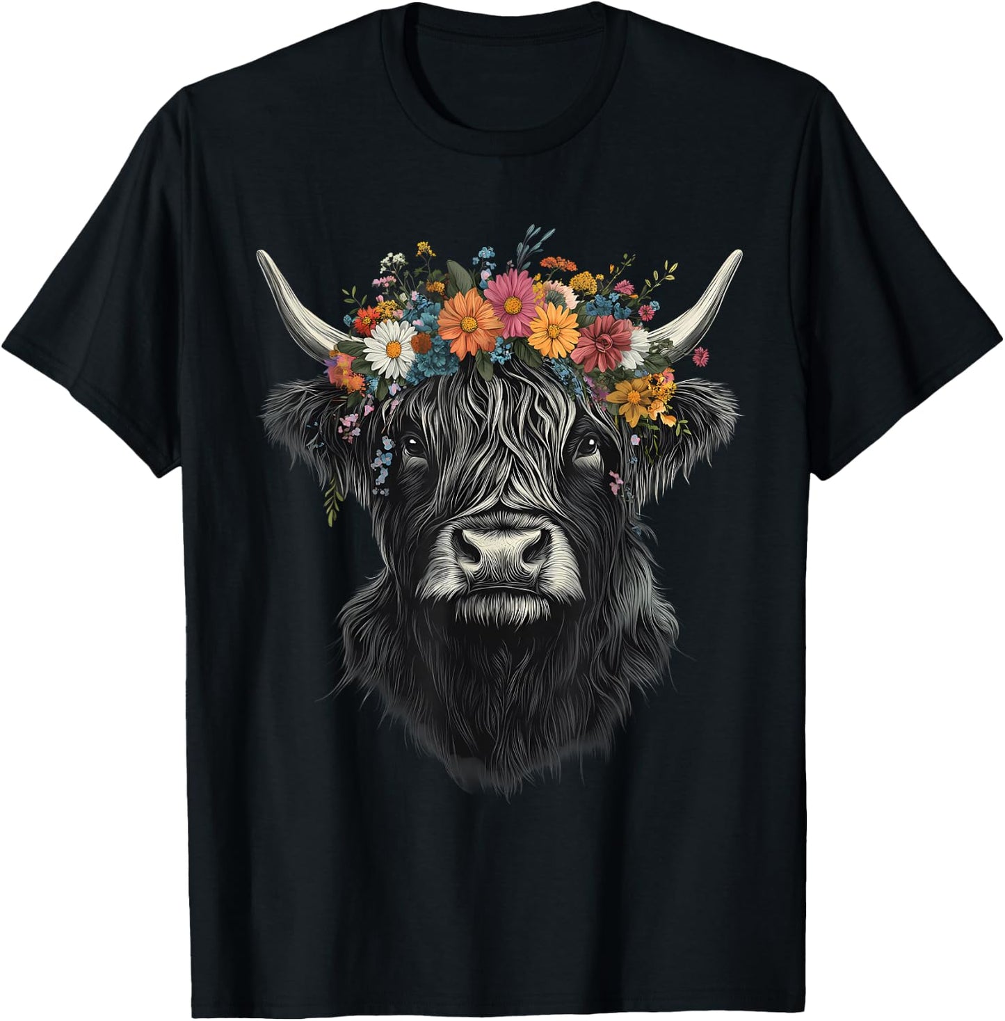Scottish Highland Cow Messy Bun Scottish Highlander Cow T-Shirt - T-Shirt | Black