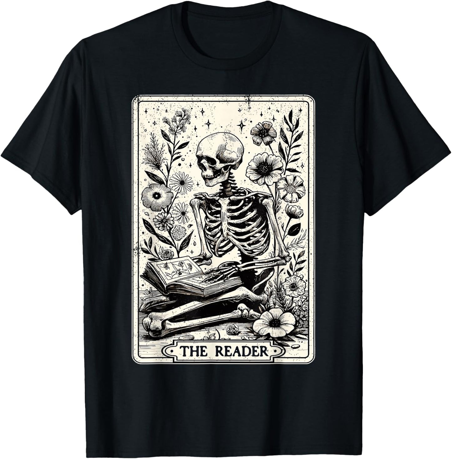 The Reader Tarot Card Skeleton Reading Book Funny Books , black T-Shirt - T-Shirt | Black