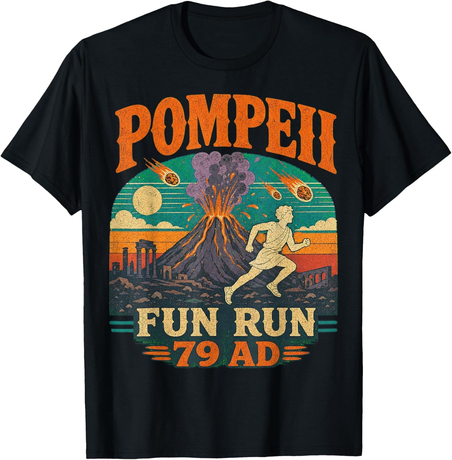 Pompeii Fun Run Vintage Volcano Illustration T-Shirt - T-Shirt | Black
