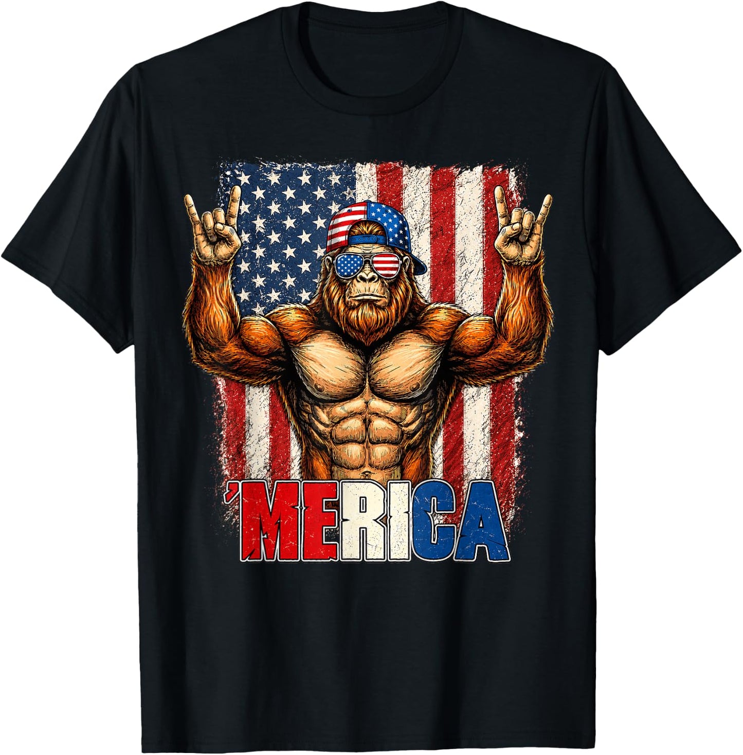 4th of July Merica Bigfoot USA Men T-Shirt - T-Shirt | Black