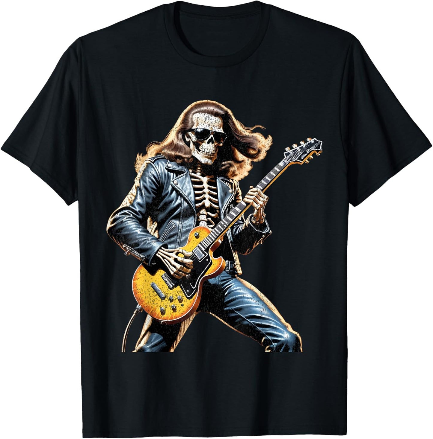 Skeleton Playing Guitar Rock and Roll Band Vintage Men Women T-Shirt - T-Shirt | Black
