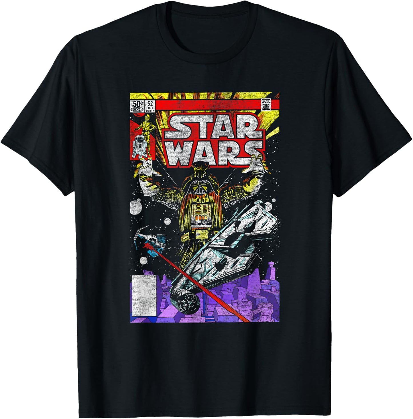 Star Wars Darth Vader Galaxy Retro Vintage Comic Style Cover T-Shirt - T-Shirt | Black