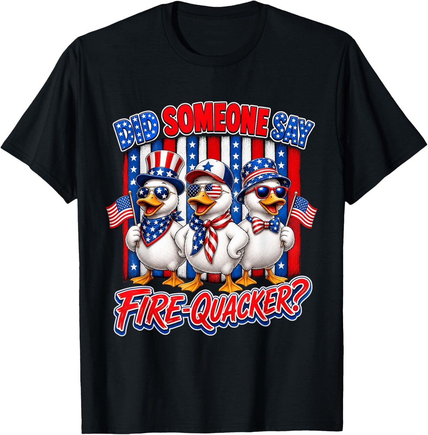 Firequacker Patriotic Duck American Flag 4th of July T-Shirt - T-Shirt | Black