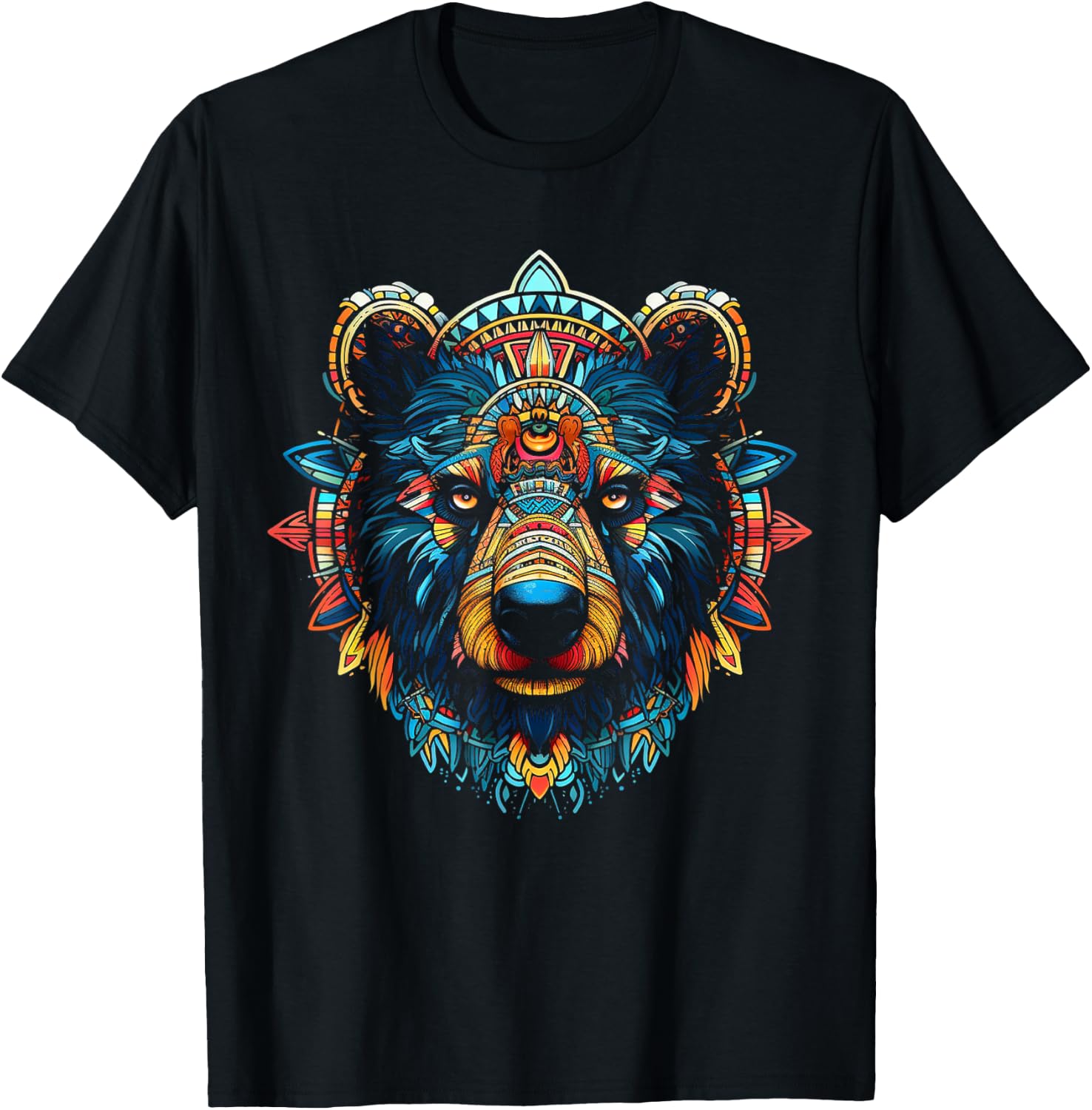 Bear Mandala Artwork Animal Art Colourful Bear T-Shirt - T-Shirt | Black