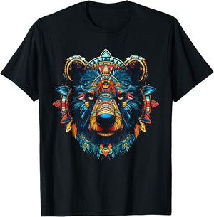 Bear Mandala Artwork Animal Art Colourful Bear T-Shirt - T-Shirt | Black