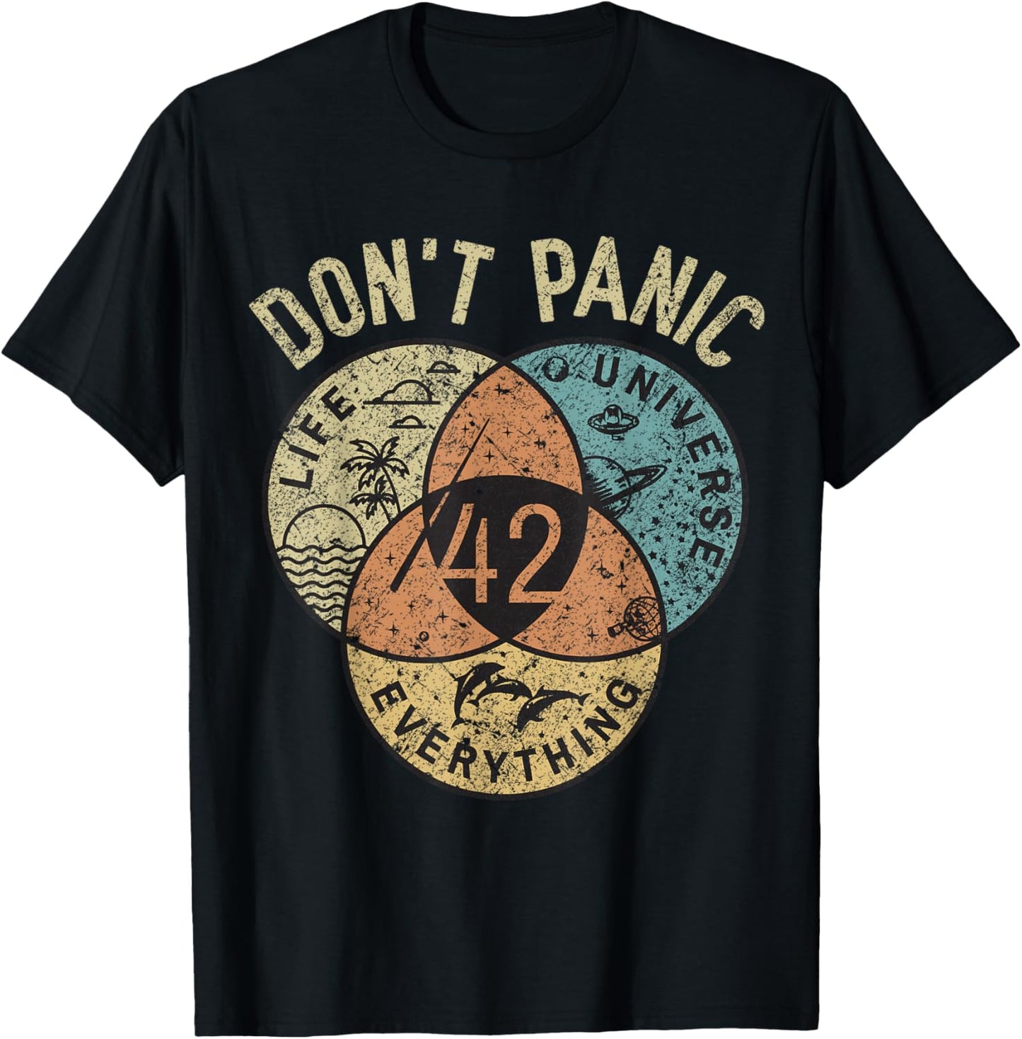 42 Answer to Life, the Universe and Everything No Panic , black T-Shirt - T-Shirt | Black