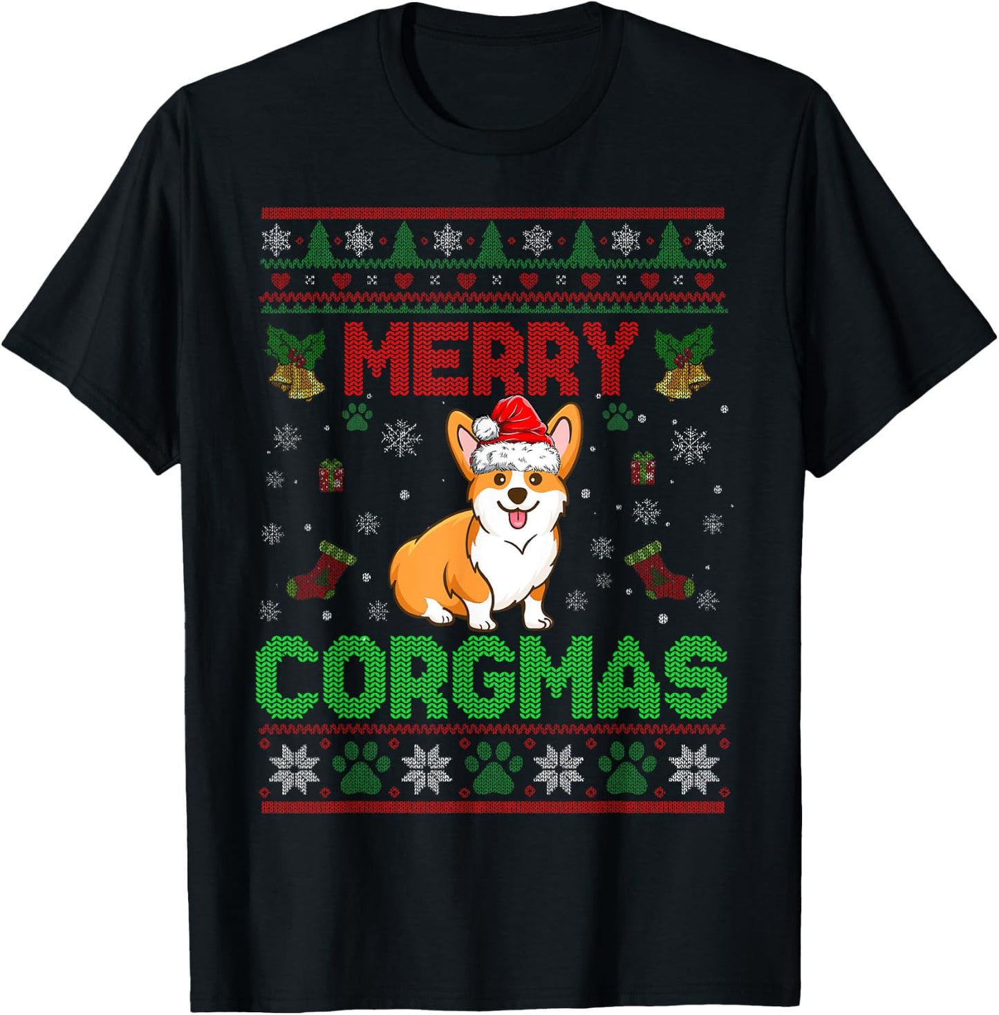 Corgi Christmas Sweater Cool Merry Corgmas Xmas T-Shirt - T-Shirt | Black