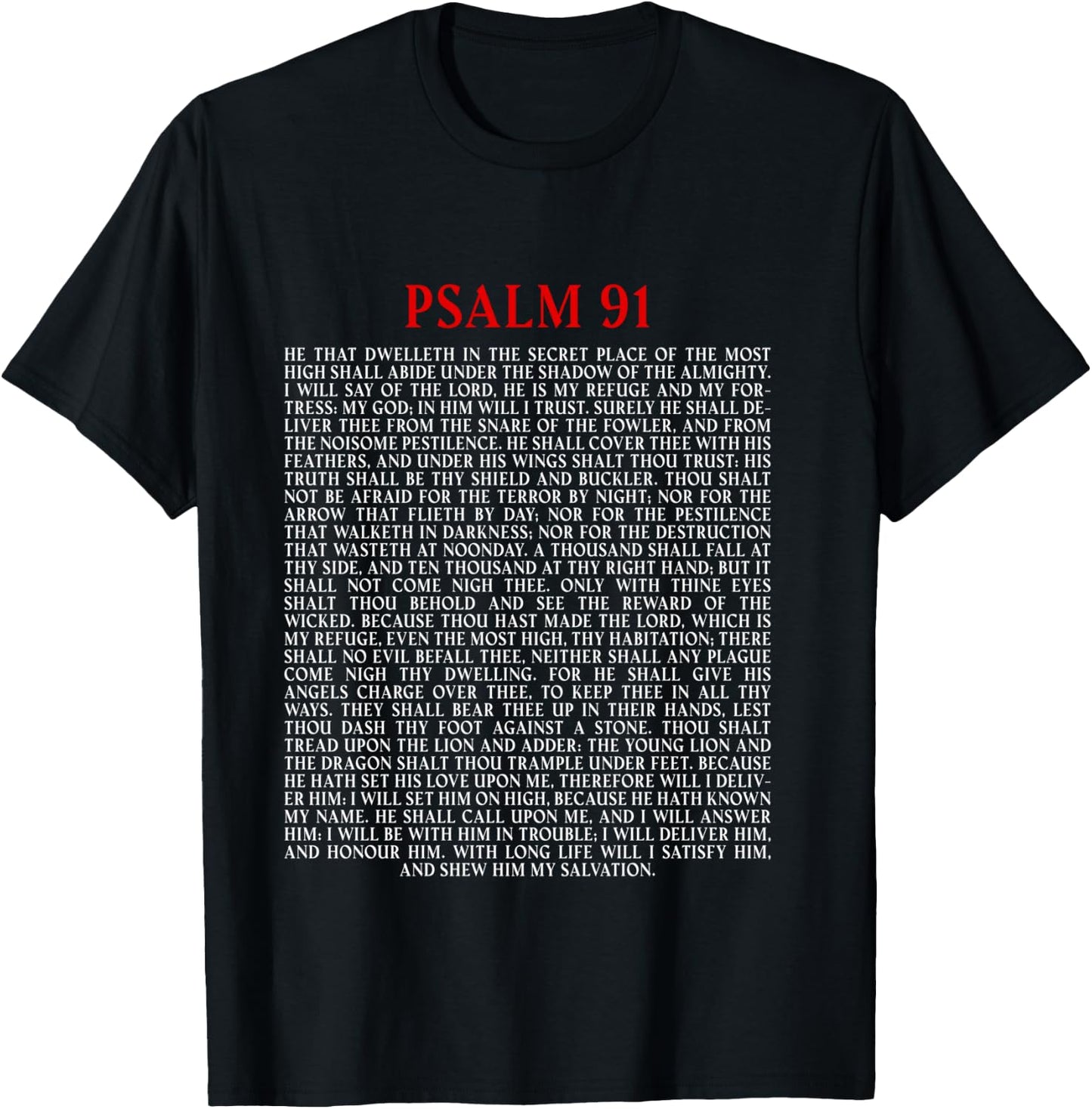 Psalms 91 Full KJV Bible Verse Protection & Safety Blessing T-Shirt - T-Shirt | Black