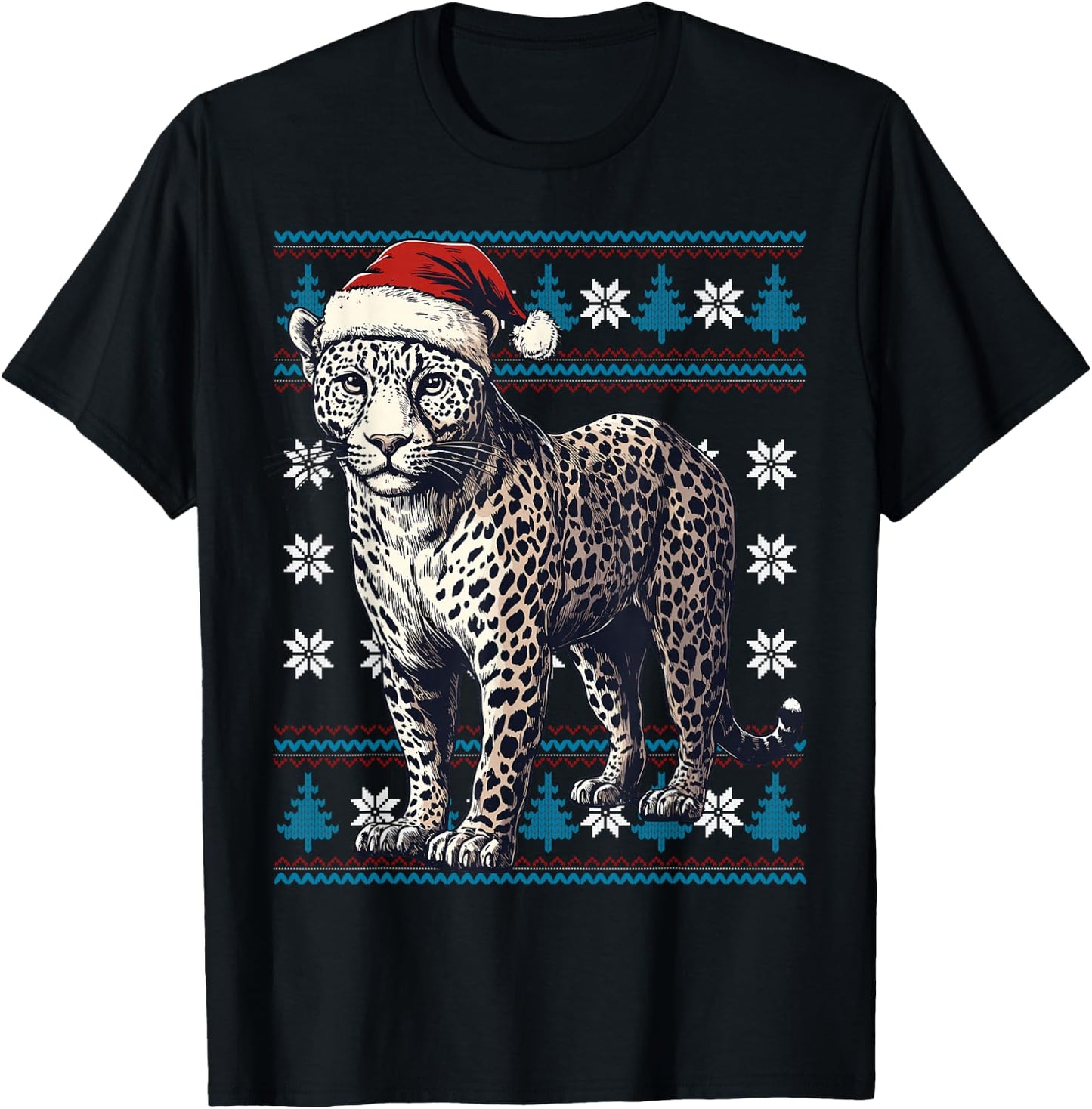 Jaguar Santa Hat Ugly Christmas Sweater Jaguar Lover Xmas T-Shirt - T-Shirt | Black