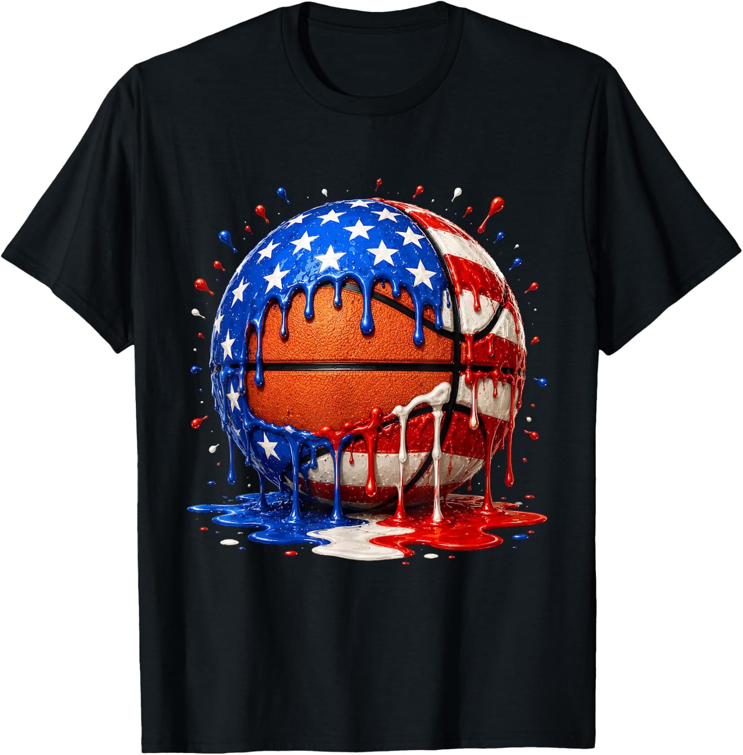 Basketball Ice Cream Drip Patriotic 4th of July T-Shirt - T-Shirt | Black