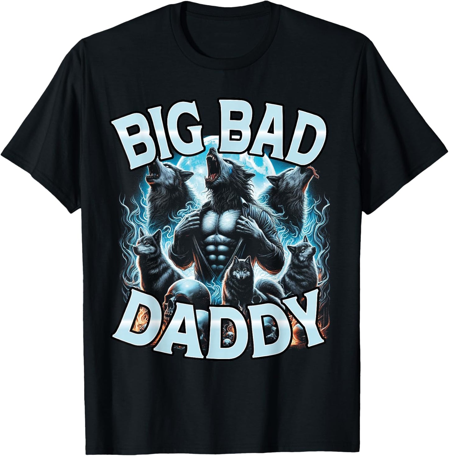 Big Bad Daddy Werewolf Moonlit Forest Adult Humor Women Men T-Shirt - T-Shirt | Black