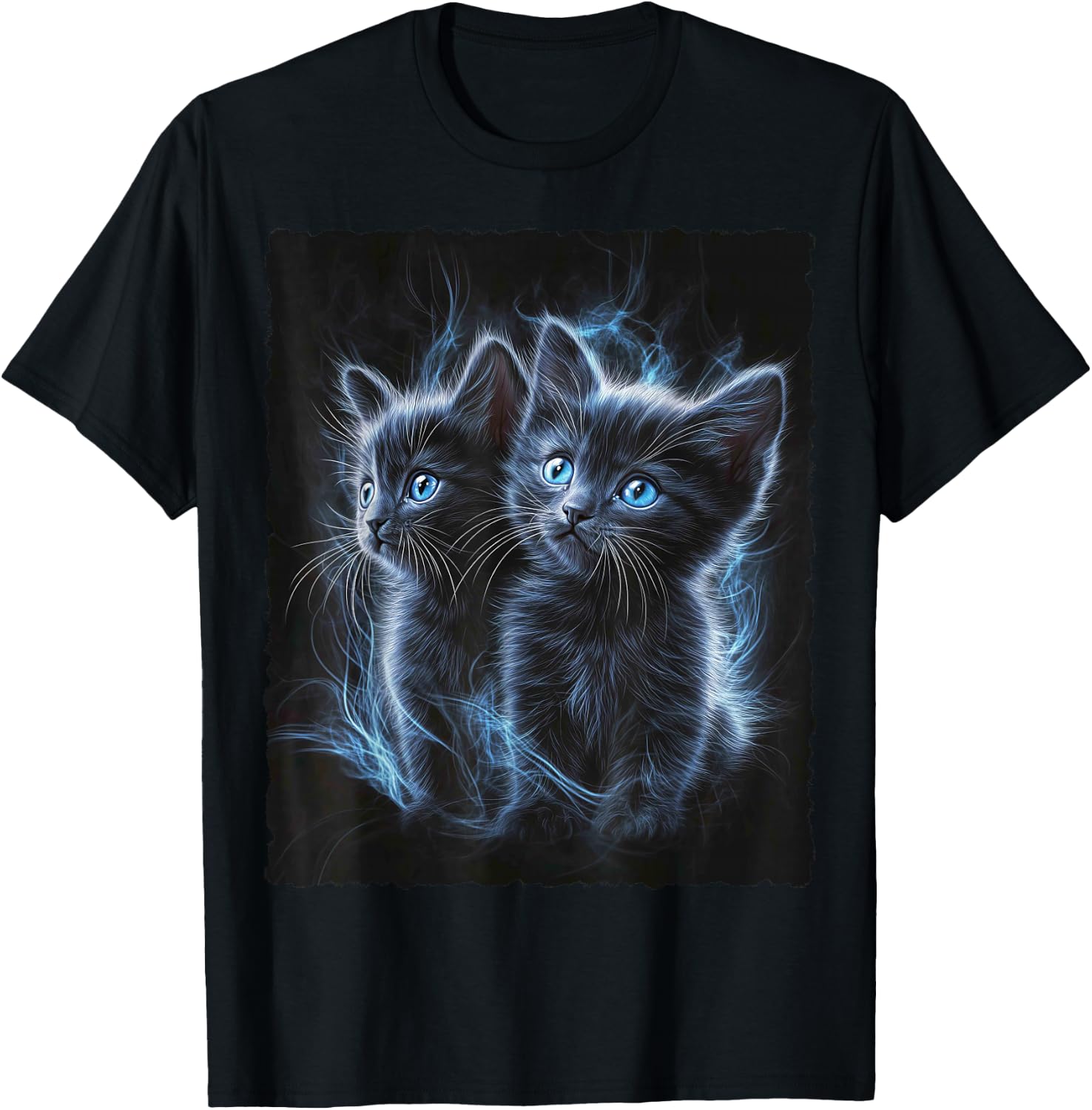 Cute Magic Cat Kitten Fantasy Art , black T-Shirt - T-Shirt | Black