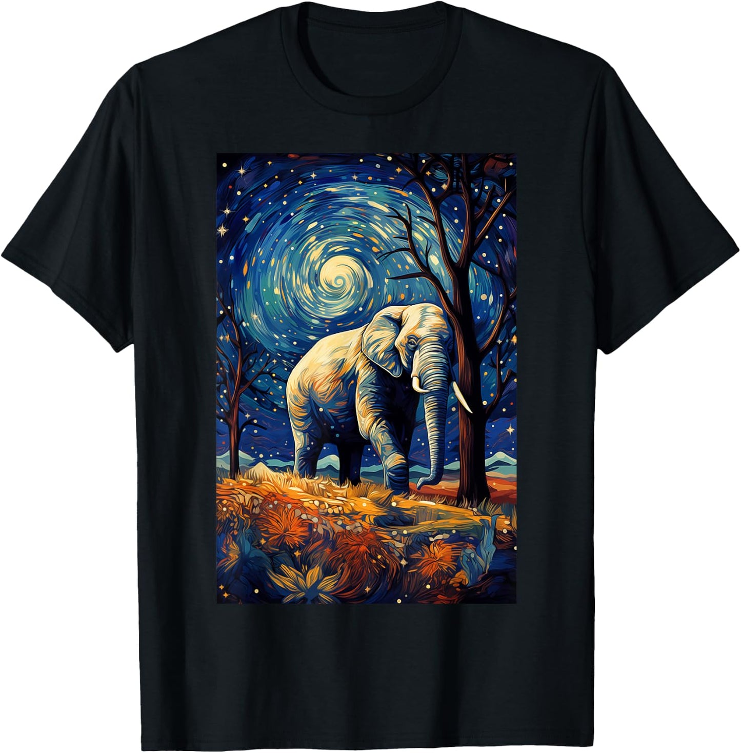 Lustiger weißer Elefant Van Gogh Gemälde Geschenk T-Shirt - T-Shirt | Black