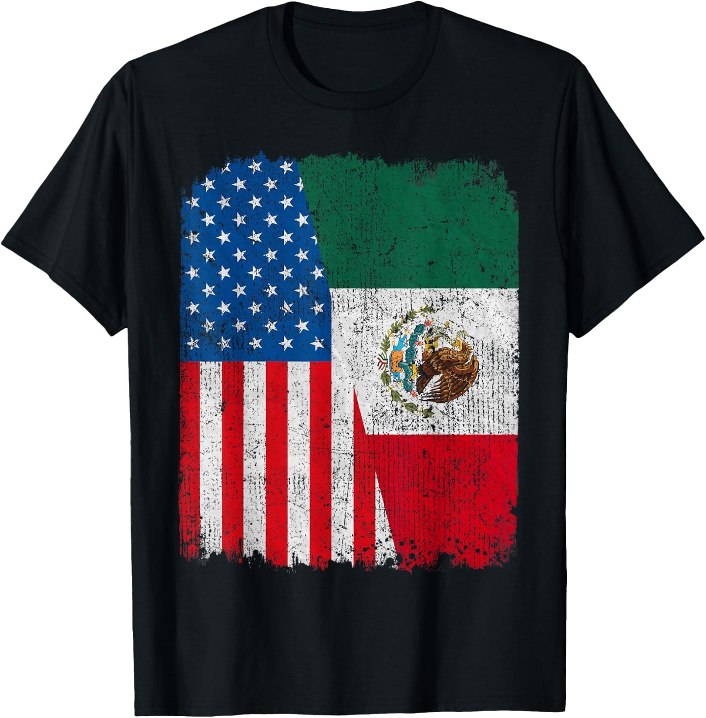 Mexican American Flag Half USA Mexico Root Proud T-Shirt - T-Shirt | Black