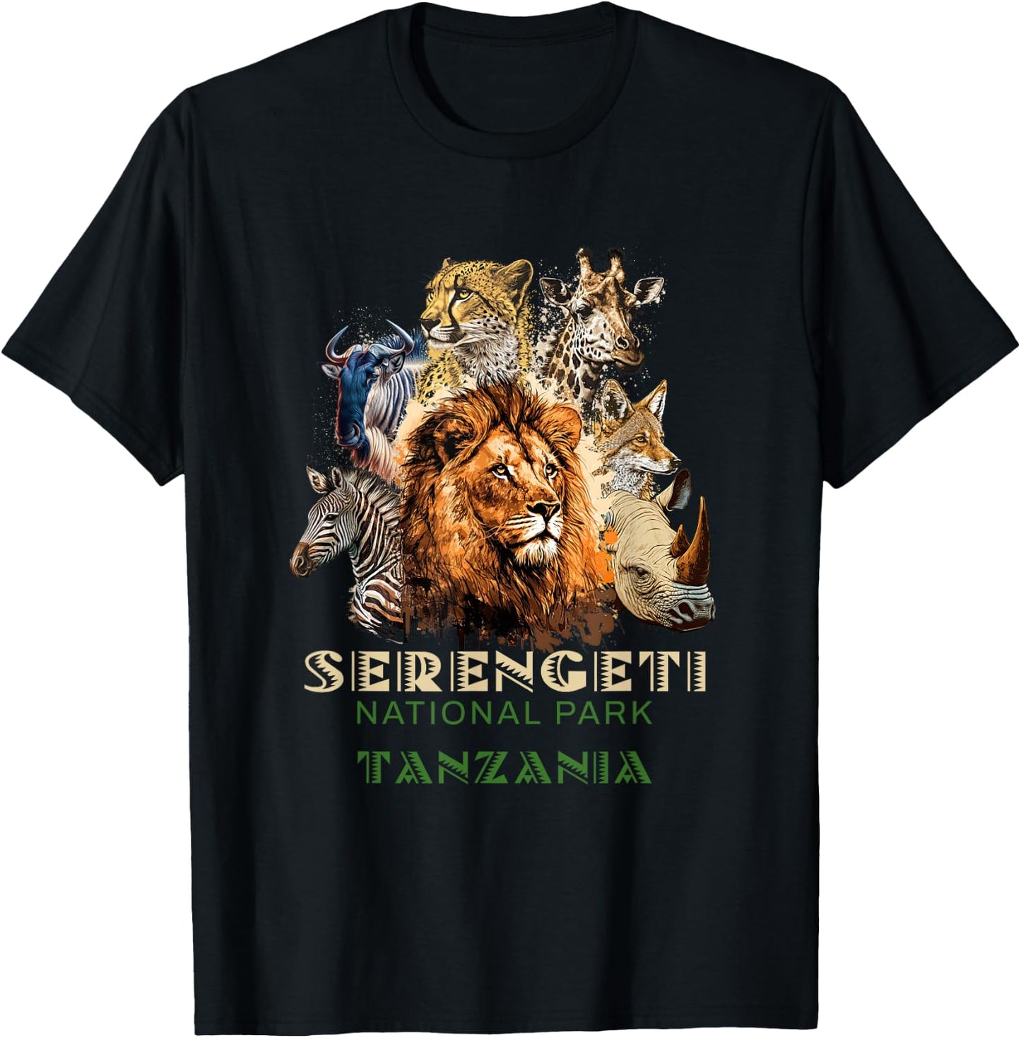 African Serengeti National Park Animal Safari Tanzania , Black, S T-Shirt - T-Shirt | Black
