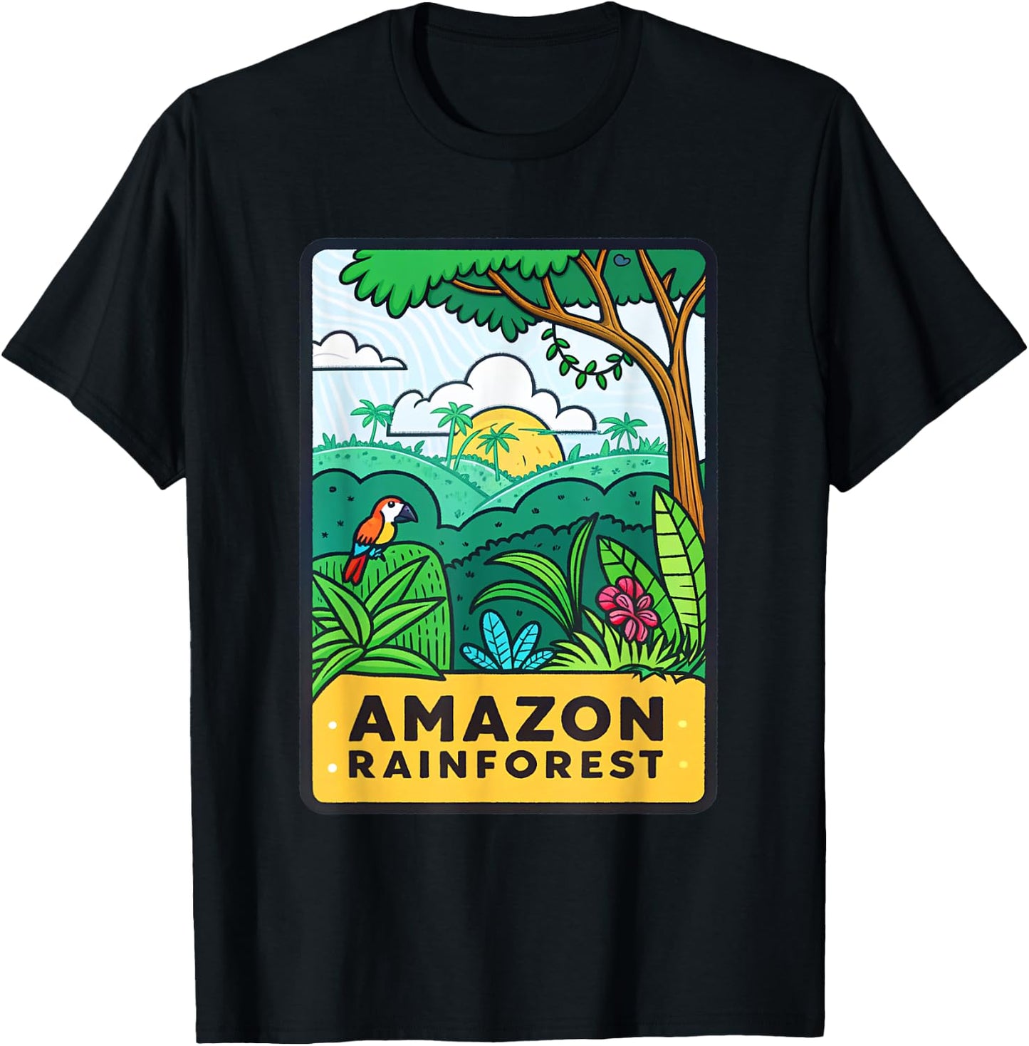 Vibrant Amazon Rainforest Design Nature Inspired T-Shirt - T-Shirt | Black