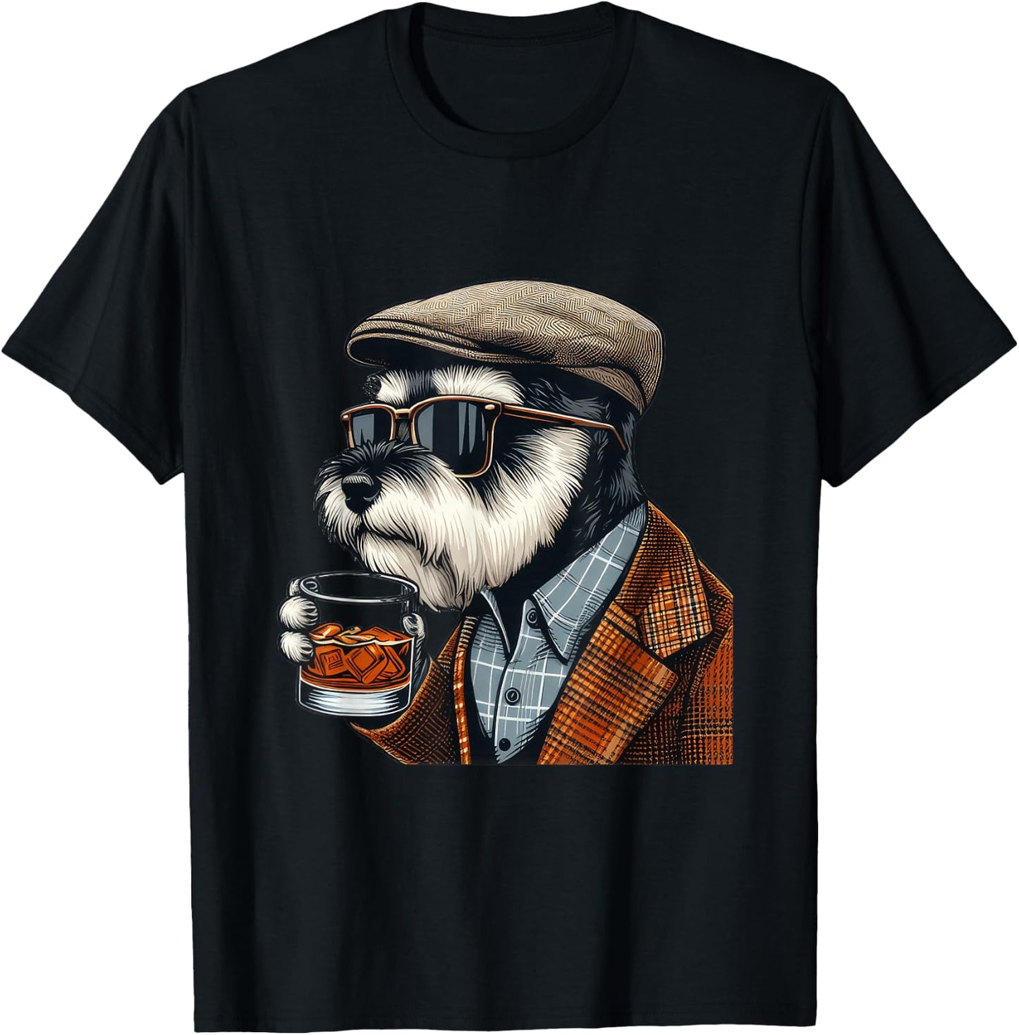 Whiskey Lover I Bourbon Drinker I Miniature Schnauzer T-Shirt - T-Shirt | Black