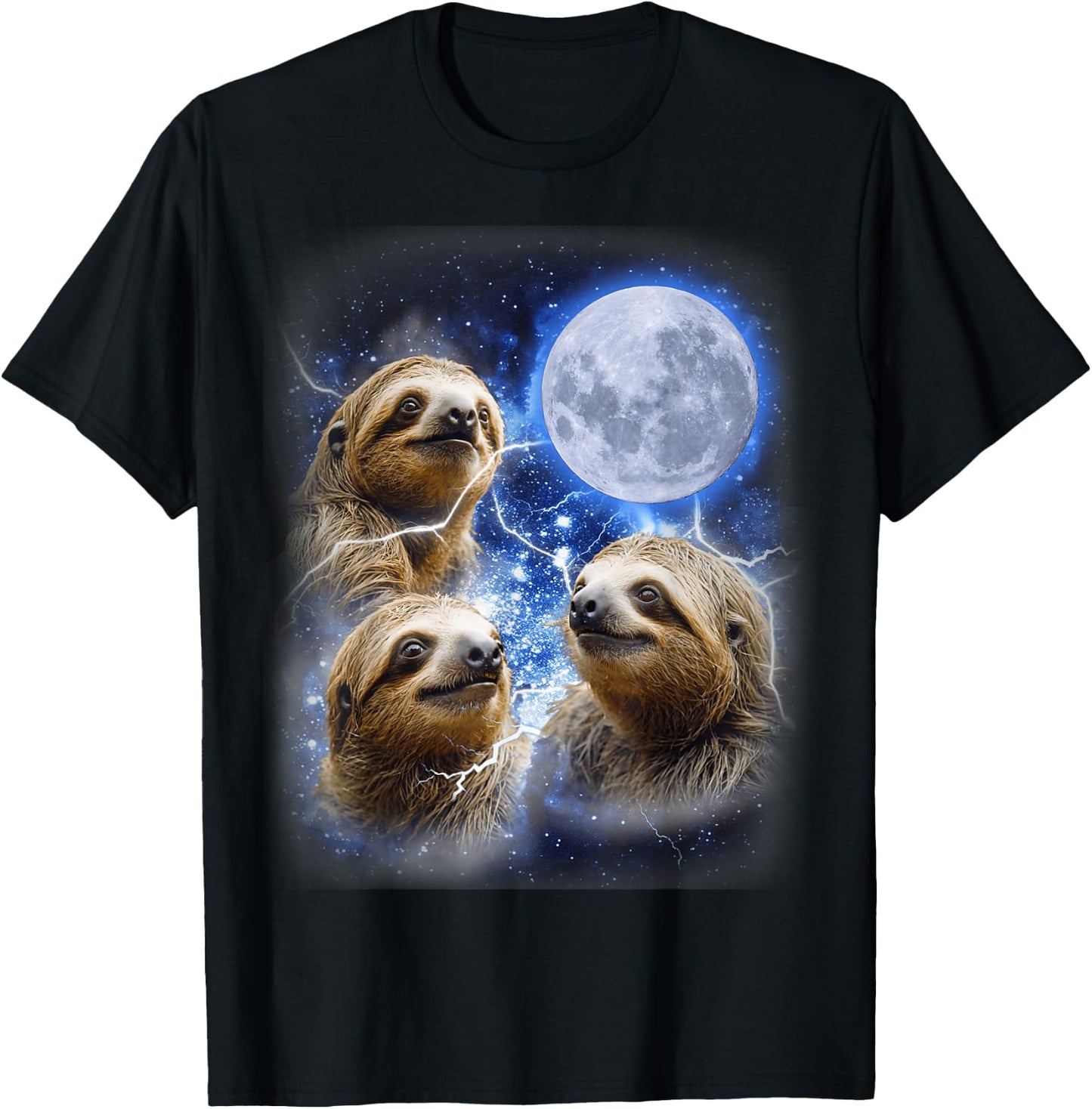 Three Sloth Moon - Funny 3 Lazy Animals Howling Parody Meme T-Shirt - T-Shirt | Black