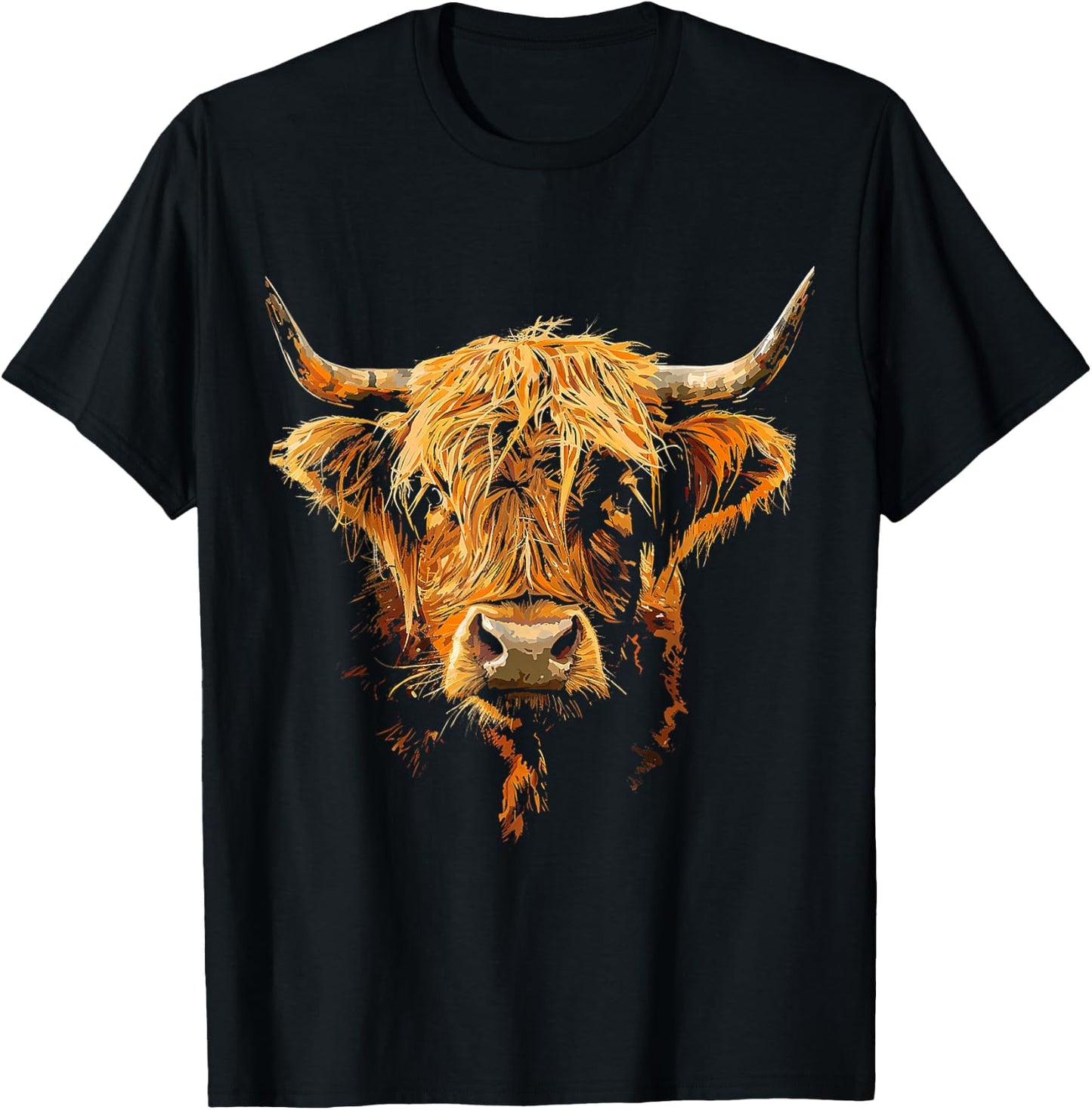 Highland Cow Animal Motif Art Highland Cow T-Shirt - T-Shirt | Black