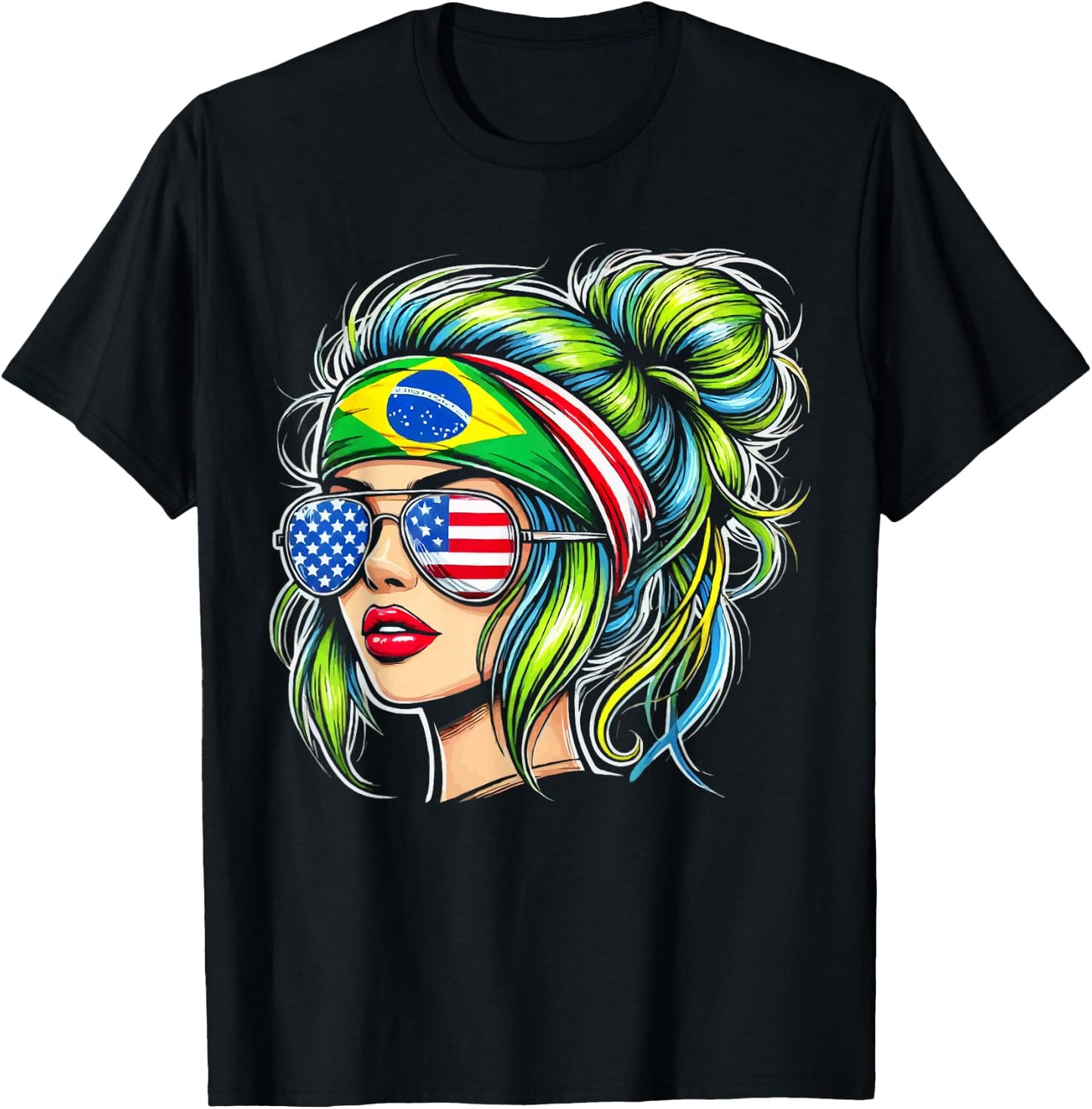 Half American Half Brazilian USA Flag Brazil America T-Shirt - T-Shirt | Black