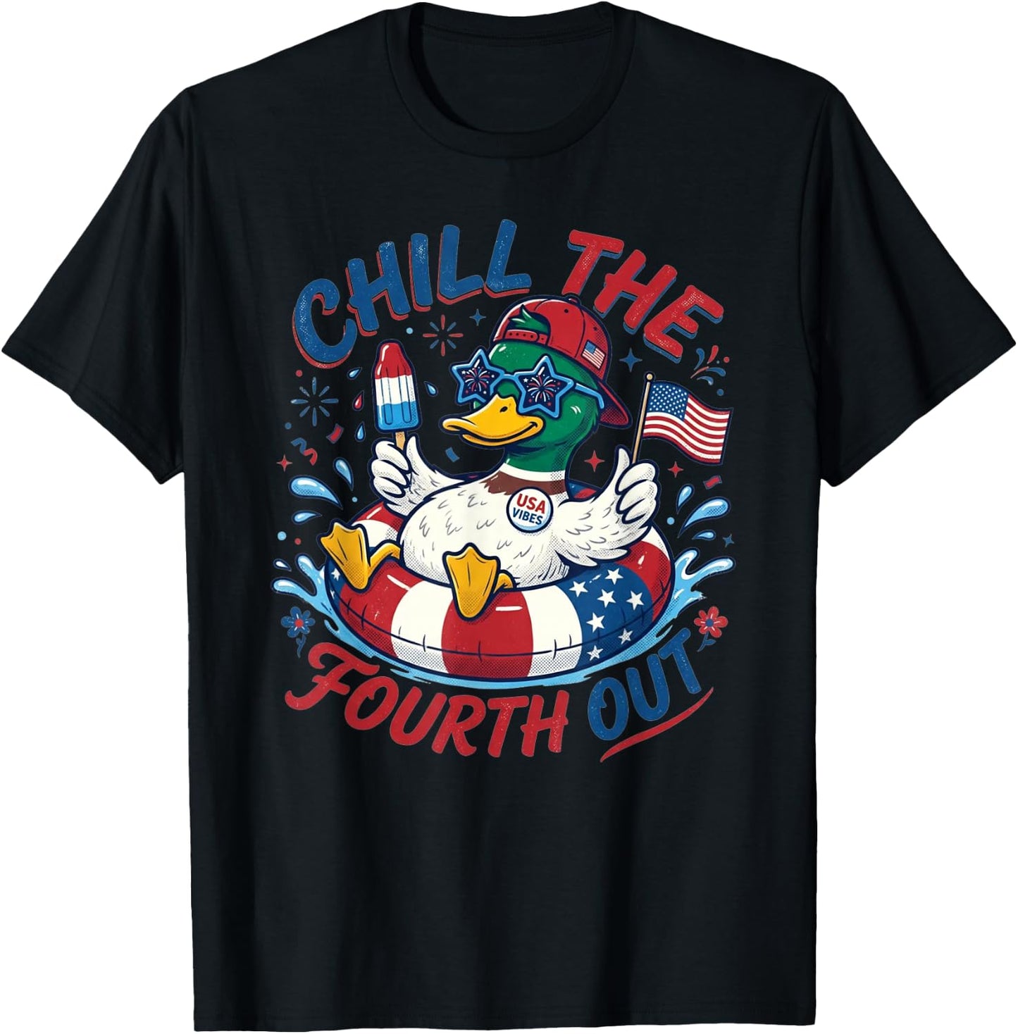 Funny Duck 4th of July Patriotic Chill The Fourth Out T-Shirt - T-Shirt | Black
