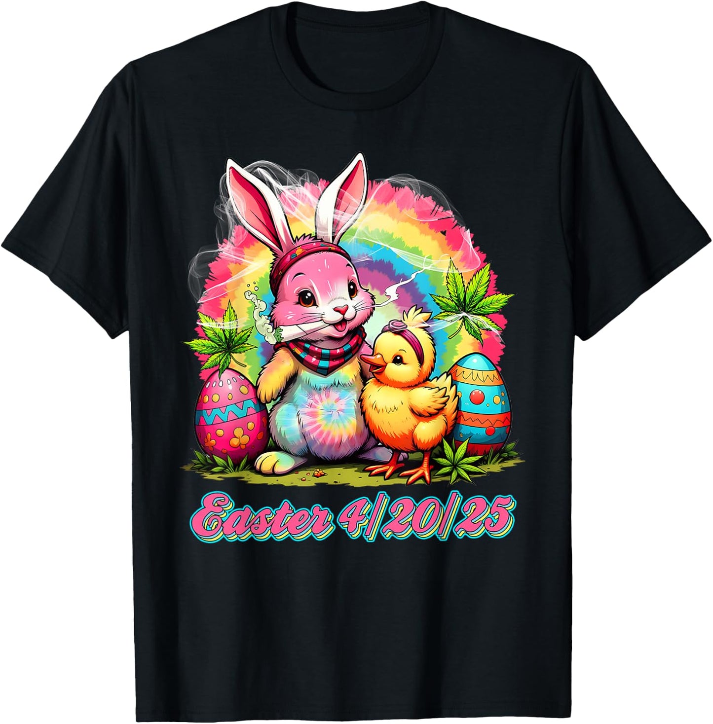 Happy 420 Easter Bunny Smoking Weed Funny Men Women T-Shirt - T-Shirt | Black