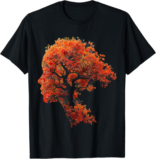 Tree Art Natur Grafik Frauen Gesicht Motiv Baum T-Shirt - T-Shirt | Black