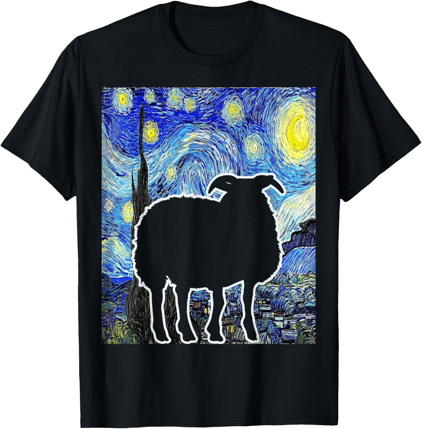 Sheep Starry Night Van Gogh Funny Sheep Farmer Lamb T-Shirt - T-Shirt | Black
