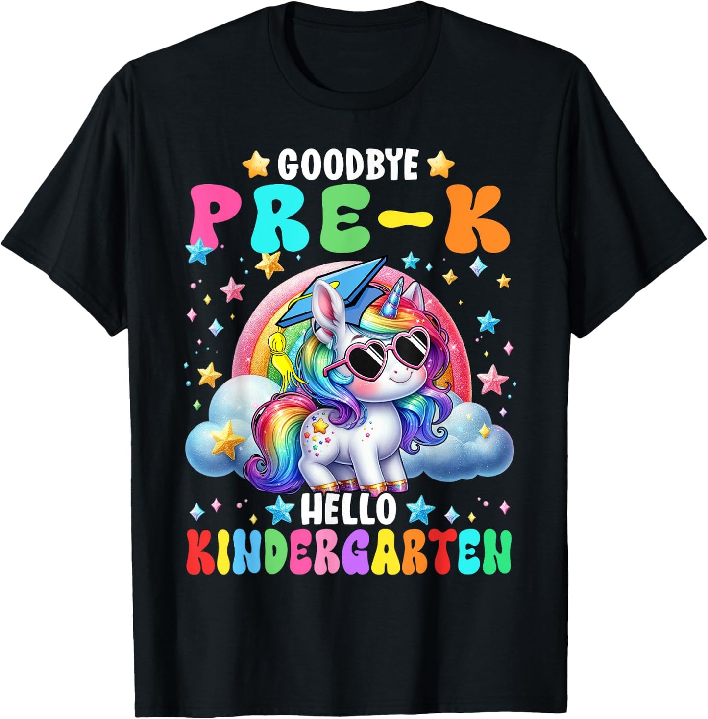 Cute Unicorn Goodbye Pre-K Hello Kindergarten Girls Kids T-Shirt - T-Shirt | Black