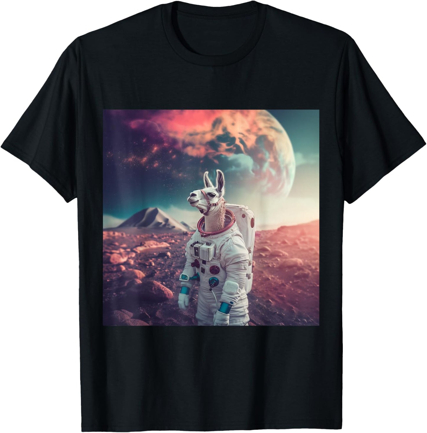 Astronaut Llama in Space T-Shirt - T-Shirt | Black
