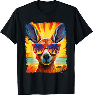 Pop Art Vintage Zoo Australia Animal Hawaiian Kangaroo T-Shirt - T-Shirt | Black