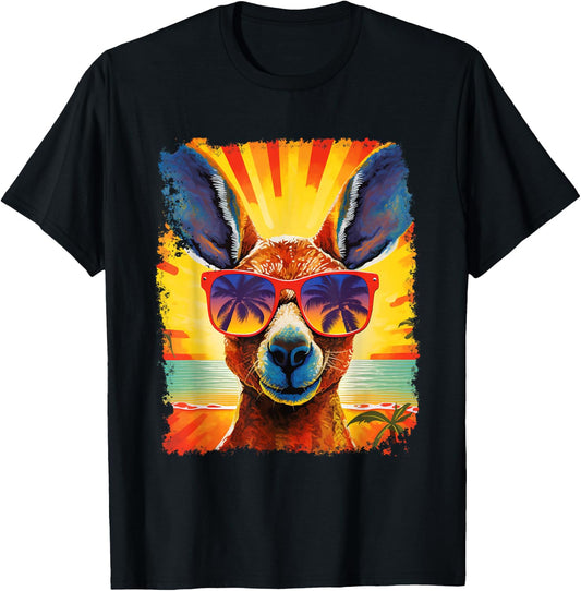 Pop Art Vintage Zoo Australia Animal Hawaiian Kangaroo T-Shirt - T-Shirt | Black