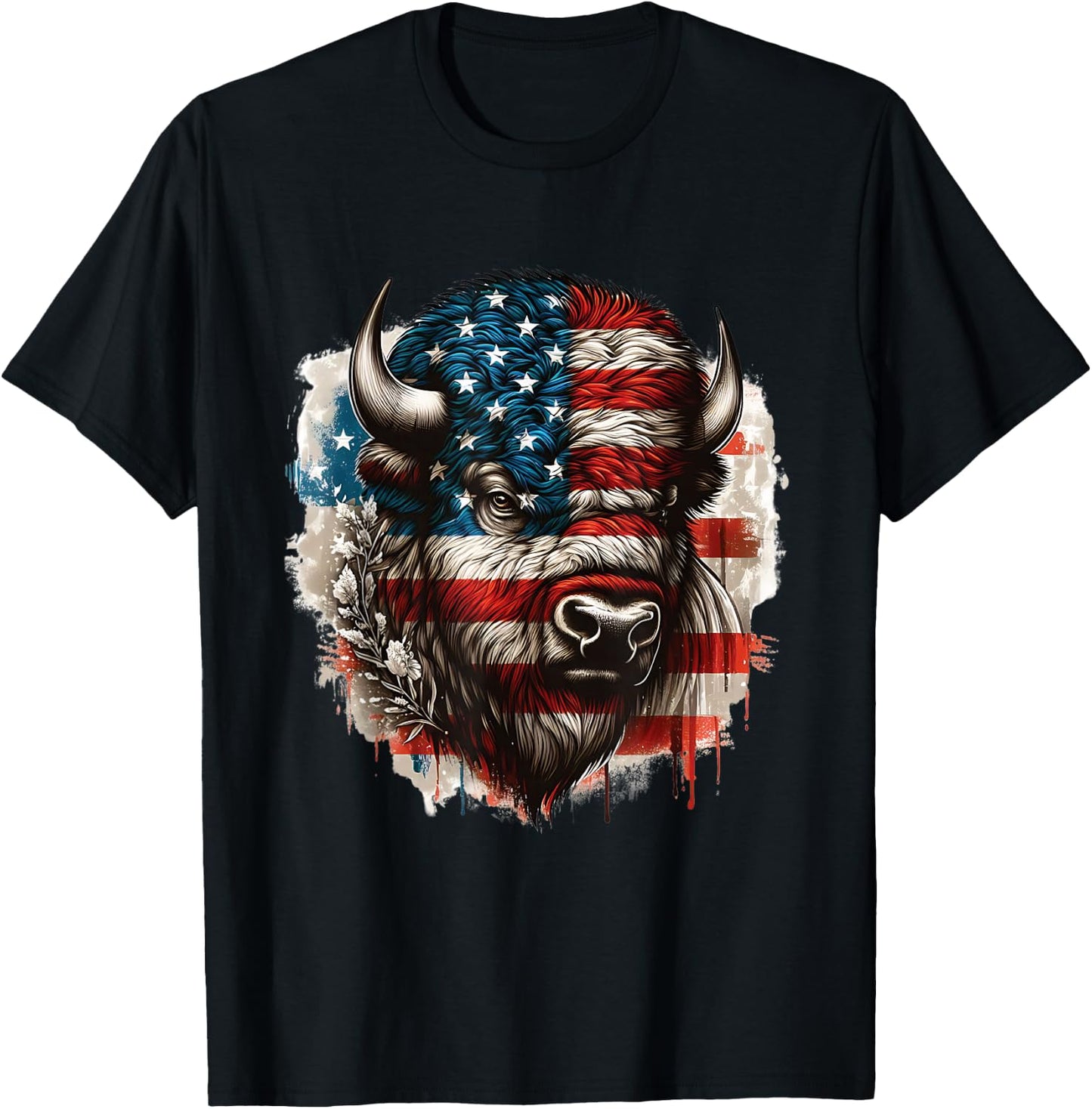 American Buffalo American Bison American Flag American Bison T-Shirt - T-Shirt | Black