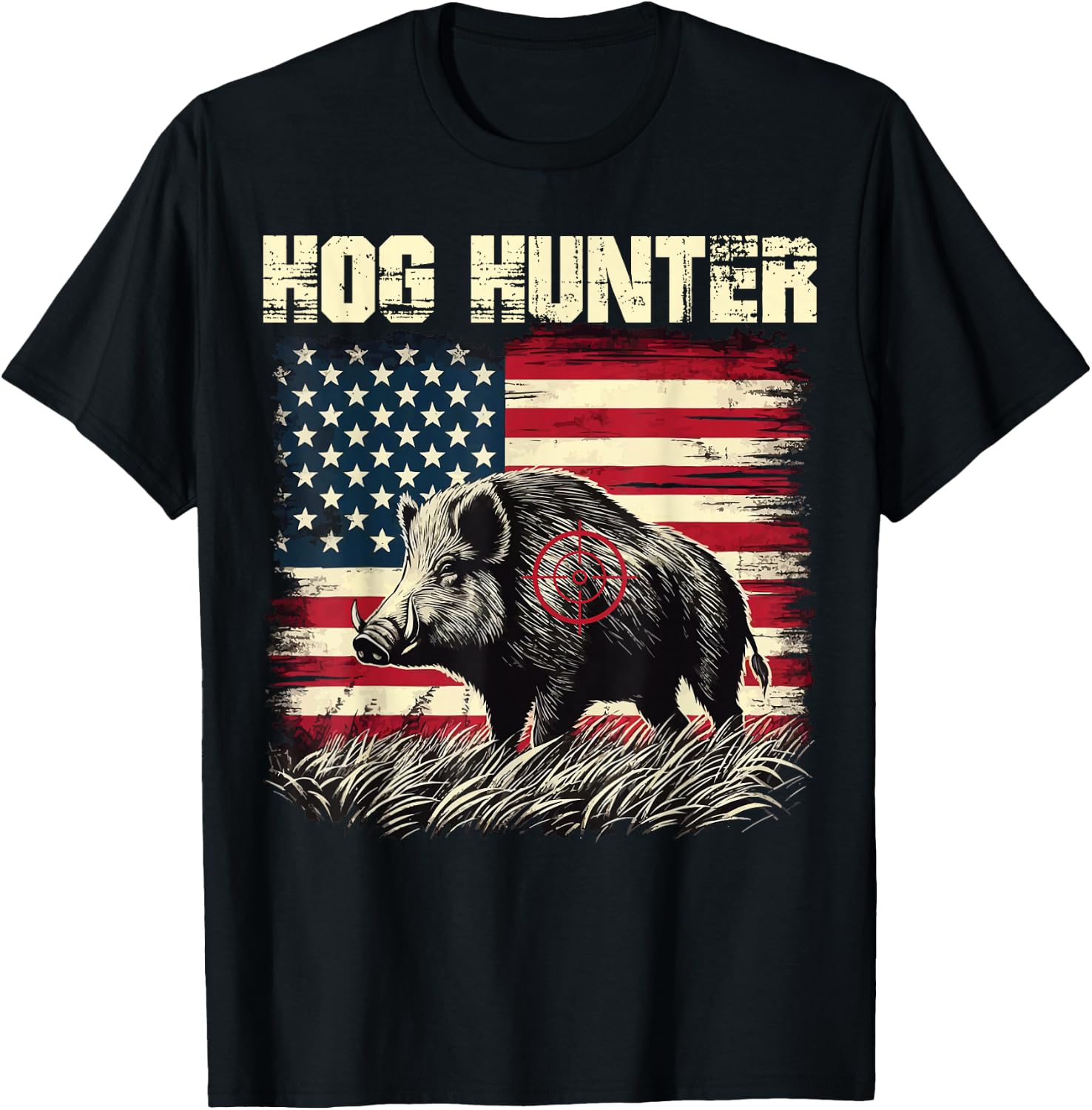 Hog Hunter American Flag Hog Hunting Boar Feral Pig Hunting T-Shirt - T-Shirt | Black