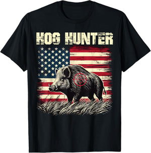 Hog Hunter American Flag Hog Hunting Boar Feral Pig Hunting T-Shirt - T-Shirt | Black
